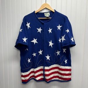Vintage The Quacker Factory USA July 4th Patriotic‎ Appliquéd Sweater Sz 1X